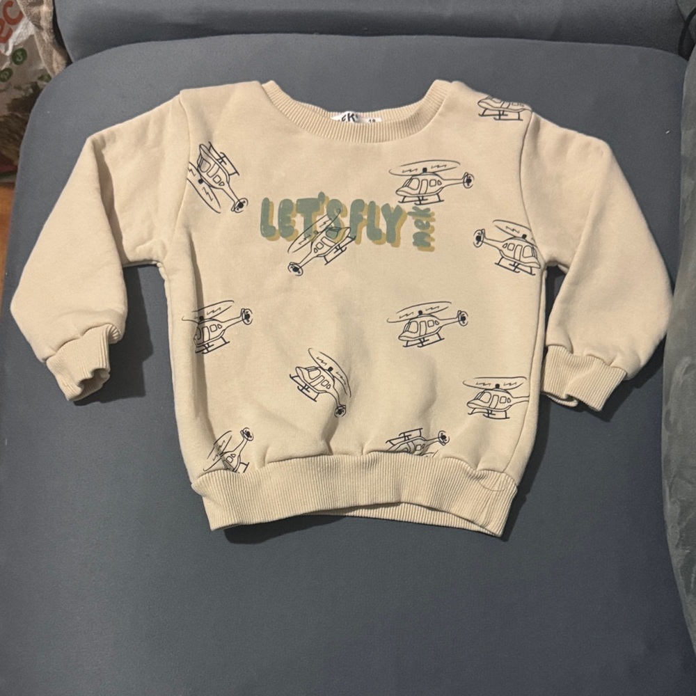 Kids Beige Airplane Print Sweatshirt